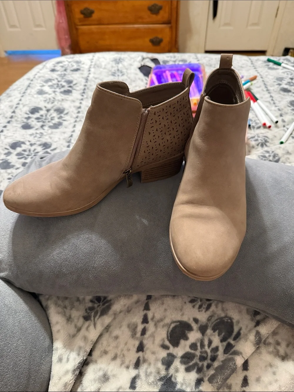 Xappeal Taupe Perforated Slip-On Ankle Booties